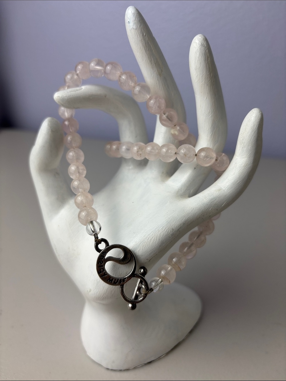 Rose Quartz Bead Necklace with 925 Sterling Silver Toggle Clasp - Soft Pink